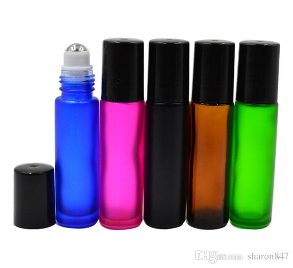 100pcs Blue/Green/Pink/Black/Amber Mixed colors 10ml 1/3oz THICK ROLL ON GLASS BOTTLE Fragrances ESSENTIAL OIL perfume bottle Roller Ball