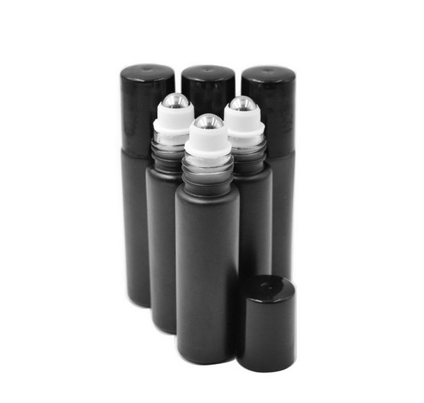 1/3oz 10ml THICK Black Fragrances ROLL ON GLASS BOTTLE ESSENTIAL OIL stainless steel Roller Ball Aromatherapy bottle DHL/EMS Free Shipping