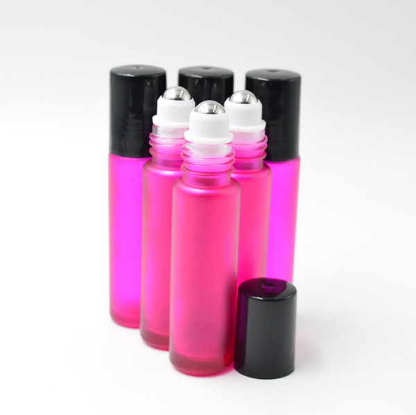PINK 10ml 1/3oz THICK ROLL ON GLASS BOTTLE Fragrances ESSENTIAL OIL stainless steel Roller Ball BY DHL/EMS/Fedex Free Shipping