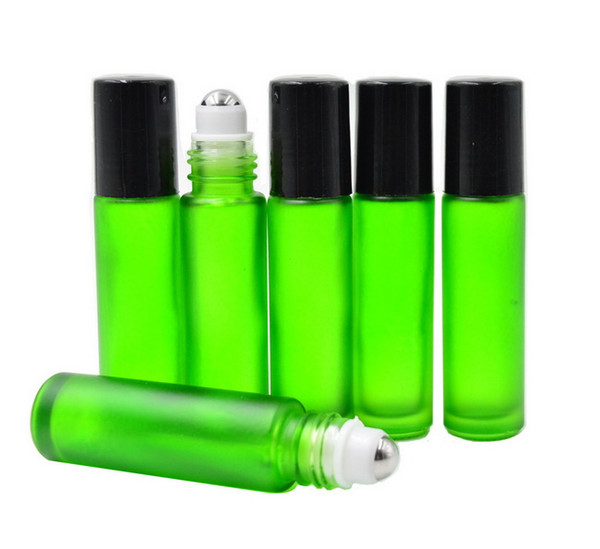 Green 10ml 1/3oz THICK ROLL ON GLASS BOTTLE Fragrances ESSENTIAL OIL Perfume bottle stainless steel Roller Ball BY DHL/EMS Free Shipping