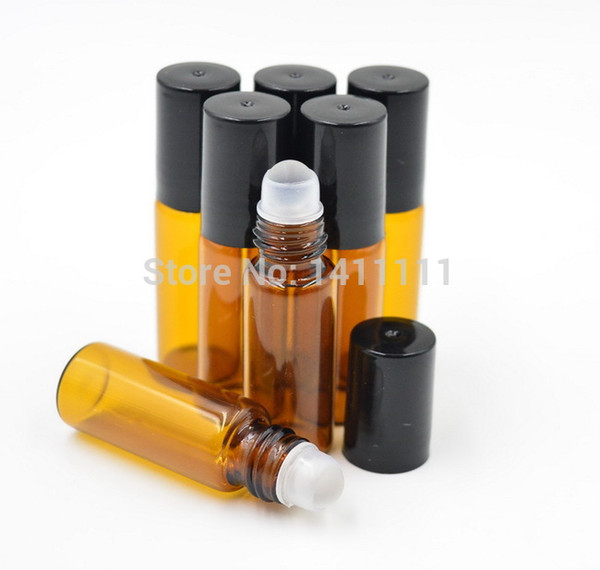 500pcs/lot Refillable 5ml 1/6oz ROLL ON AMBER GLASS BOTTLES ESSENTIAL OIL Glass Roller ball Aromatherapy Bottle BY DHL FREE