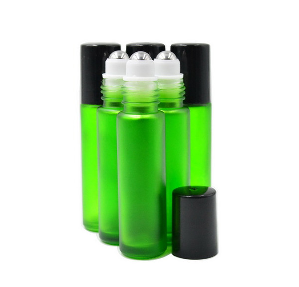 Green 10ml 1/3oz THICK ROLL ON GLASS BOTTLE Fragrances ESSENTIAL OIL Perfume stainless steel Roller Ball BY DHL/EMS Free Shipp 200pcs/lot