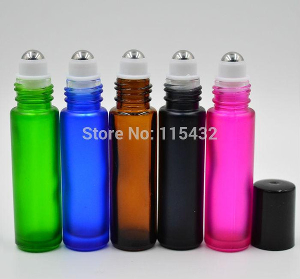 200pcs/lot 10ml 1/3oz THICK ROLL ON GLASS BOTTLE Fragrances ESSENTIAL OIL Perfume bottle Roller Ball Blue/Green/Pink/Black/Amber mixed color