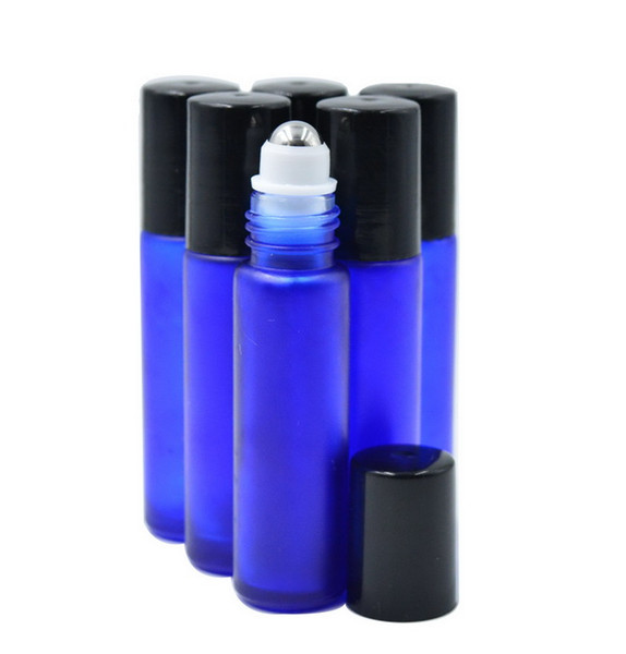 200pcs/lot 10ml 1/3oz THICK Blue ROLL ON GLASS BOTTLE Fragrances ESSENTIAL OIL stainless steel Roller Ball BY DHL/EMS Free Shipping