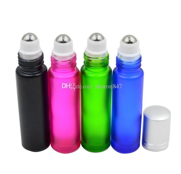 10ml 1/3oz THICK ROLL ON GLASS BOTTLE Fragrances ESSENTIAL OIL Perfume stainless steel Roller Ball Alu Cap Blue/Green/Pink/Black Mixed