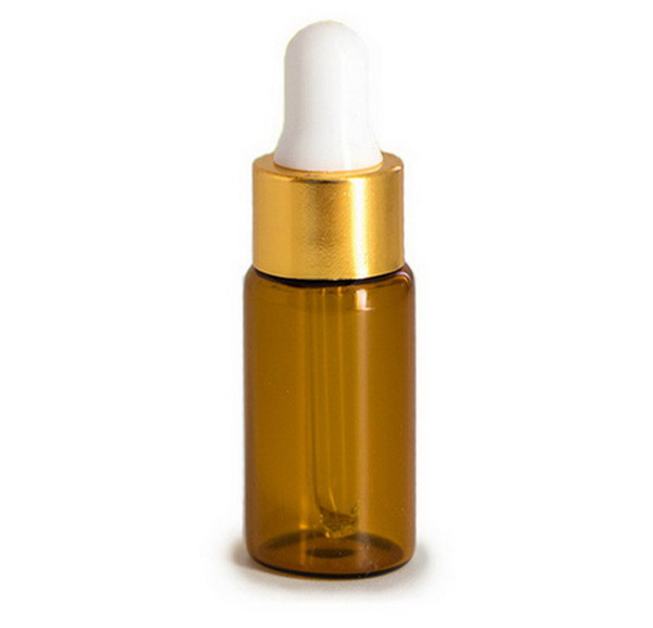 Factory price 1000PCS/LOT 5ML Amber Dropper Mini Glass Bottle Essential Oil Display Vial , Small Perfume Brown Sample container
