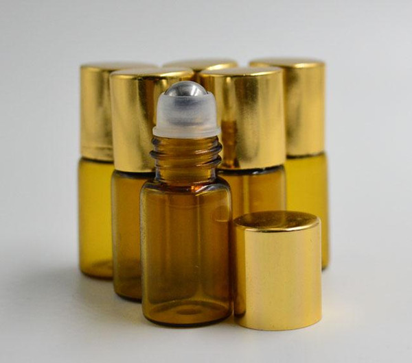 Refillable 3ml Amber Glass Roll On Essential Oil Perfume Bottle Stainless Steel Roller Ball Wholesale 300PCS/LOT BY DHL./Fedex Free Shipping