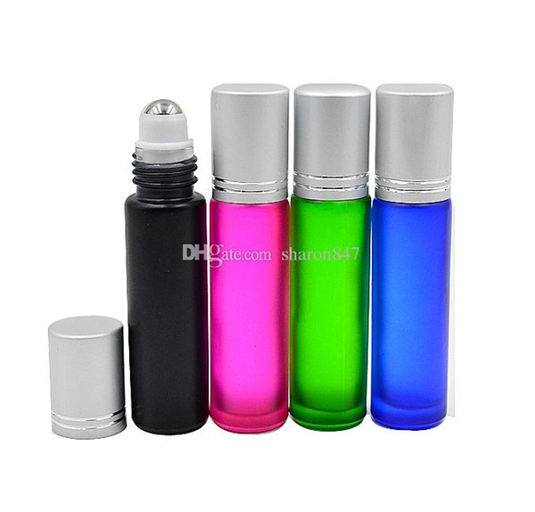 10ml 1/3oz THICK ROLL ON GLASS BOTTLE Fragrances ESSENTIAL OIL stainless steel Roller Ball Blue/Green/Pink/Black Mixed colors by DHL FREE