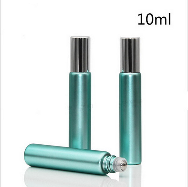 300pcs/lot 10ml 1/3 oz UV Glass Green Fragrances ROLL ON GLASS BOTTLE ESSENTIAL OIL Steel Metal Roller Ball Aromatherapy