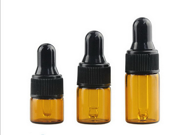 500PCS/LOT 1ml 2ml 3ml Amber Dropper Mini Glass Bottle Essential Oil Display Vial , Small Perfume Brown Sample container