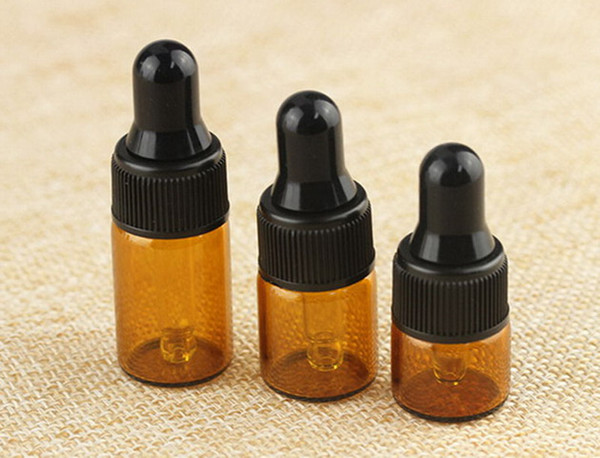 Mini 1ml 2ml 3ml Amber Dropper Mini Glass Bottle Essential Oil Display Vial , Small Perfume Brown Sample container 1000PCS/LOT