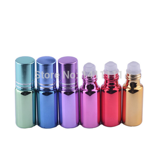 High Quality Wholesale BY DHL FREE 200PCS / Lot 5ml 1/6OZ 6Colors Glass Roll On Essential Oil Bottle Essential Oil Sample Vial