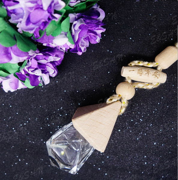 700pcs/lot 8ml Glass Car Perfume Bottle with Wood Cap Empty Refillable Essential Oils Bottle Hanging Cute Air Freshener Carrier