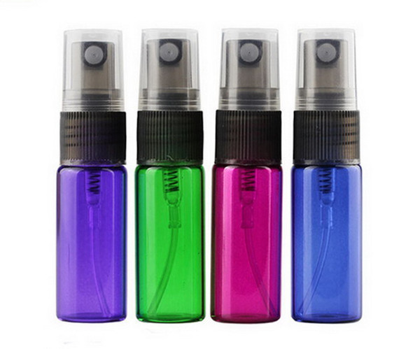 200pcs/lot 5ml 1/6oz Green pink Purple Blue glass fragrant liquid Fine mist Perfume Atomizer Refillable Spray Empty Bottle