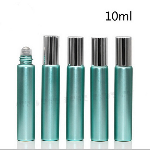 BY DHL Free Ship 10ml 1/3 oz UV Glass Green Fragrances ROLL ON GLASS BOTTLE ESSENTIAL OIL Steel Metal Roller Ball Aromatherapy