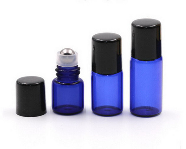 Hot 200pcs/lot 1ml 2ml 3ml Mini Blue Roll On Bottles For Essential Oil Roll-on Refillable Perfume Sample Roller Glass Container
