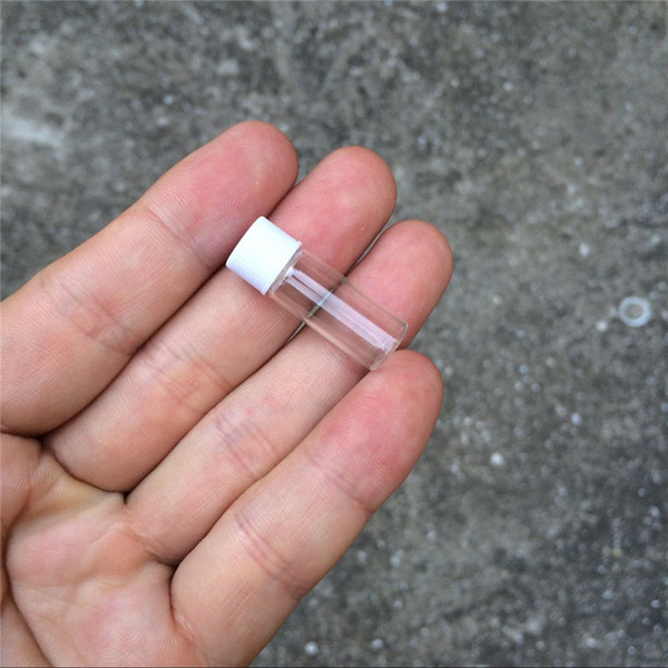 1ml Mini Glass Bottles Vials White Plastic Cap Empty Tiny Transparent Glass Bottle Jars Screw cap 10*28*6mm Wholesale 100pcs