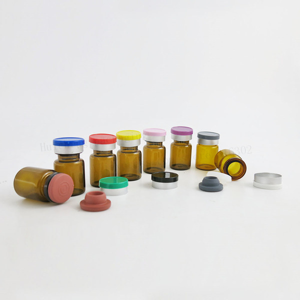 500 x 5ml Empty Amber Glass Vials Bottles With red silicone butyl stopper flip off cap 5cc Small Mini injection Serum Bottles