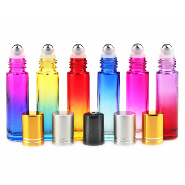 10ml Empty Glass Perfume Bottle with Stainless Steel Roller Ball Mini Portable Travel Colorful Essential Oil Container Gold Silver Black Cap
