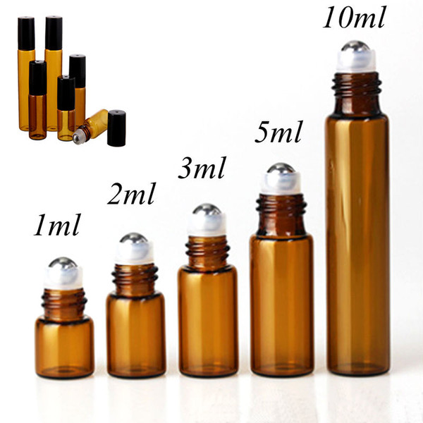 1ml 2ml 3ml 5ml 10m Amber Perfume Glass Roll on Bottle with Glass/Metal Ball Brown Roller Essential Oil Vials