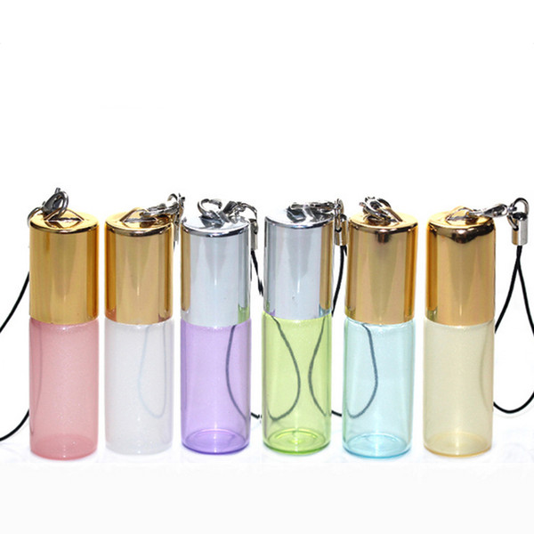 5Ml Pendant Pearl Lustre Color Rollon Metal Roller Ball Bottle Essential Oil Empty Perfume Glass Vials Key Chain Glass Roller Bottles