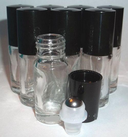 300pcs Refillable Thick 5ml 1/6oz MINI ROLL ON Clear GLASS BOTTLES ESSENTIAL OIL Steel Metal Roller ball fragrance PERFUME