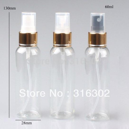 50 x 60ml Clear Pet Plastic Perfume Bottle With Gold Clourse Sprayer 2oz Plastic Perfume Atomizer