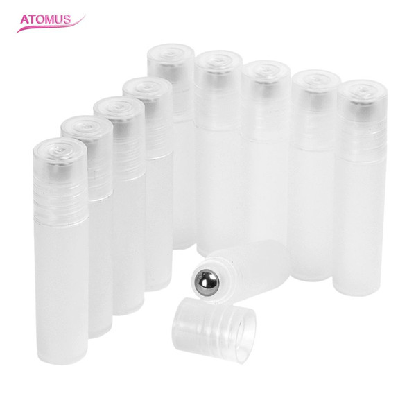 10pcs/lot 5ml Empty Roll On Plastic Bottles Stainless Steel Roller Clear Refillable Color Roll On For Fragrance Essential Oil