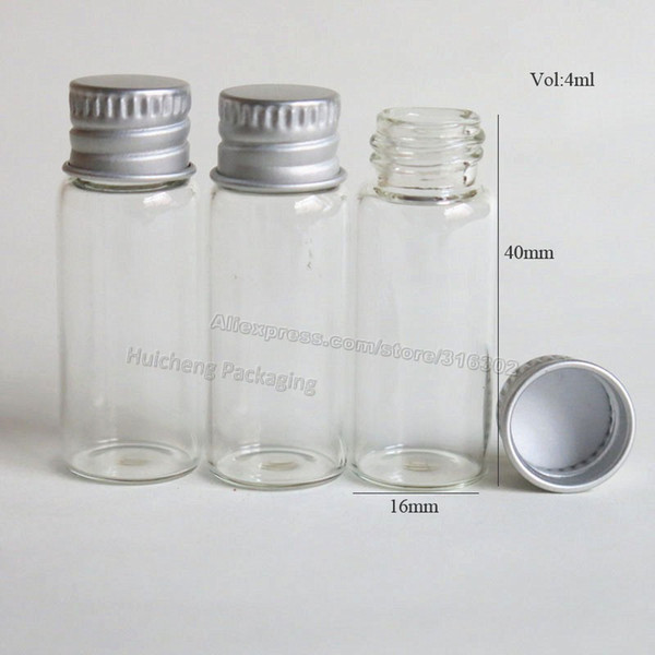 50/Lot 4ml Clear Glass Container With Aluminum Cap Small Glass Bottle With Screw lids for Essential Oil Use