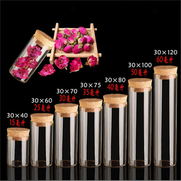 Transparent Glass Bottles Corks Cover Test Tube Jars Bottles for Sand Liquid Food Eco-Friendly Glass Bottles 50pcs Free Shipping