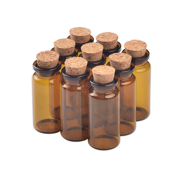 22*50*12.5mm 10ml Amber Glass Bottles with Cork Empty Tiny Jars Cute 10ml Glass Corks Bottle Vials 100units bottle Free Shipping