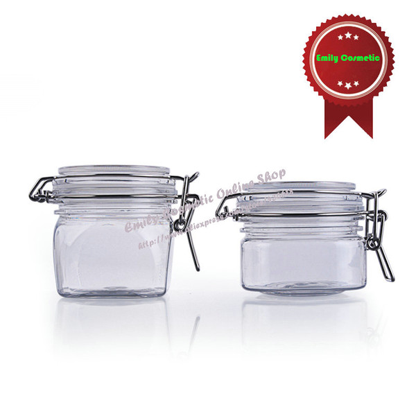 12pcs/lot 180g Square Plastic Facial Mask Emulsion PET Silica Gel Sealed Luxury Jars with Stainles Steel Pull Buckle PJ3