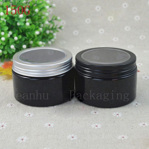 Black Cream Jar With Aluminium Cap,150G Refillable Women's Personal Care Exclusive Use Containers,25PC Empty Cosmetic Containers