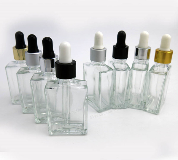 30ml Empty Clear Square Glass Bottles Eye Dropper Aromatherapy Perfume 1oz Transparent Glass Vials 200pcs