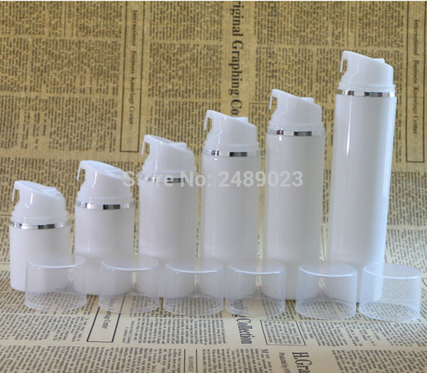 Transparent Cap White Plastic Airless Bottles With Silver Line Empty Cosmetic Containers Cosmetic Packaging bottle 10pcs/lot