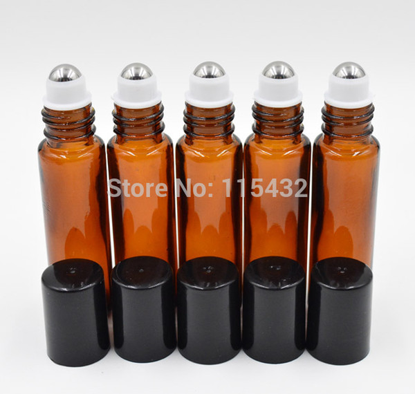 10ml AMBER Brown Thick Glass Roll On Essential Oils Bottle + Metal Roller Ball BY DHL Free Shipping - Wholesale 100pcs/lot