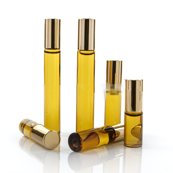 3ML 5ml 10ML Mini Roll On Glass bottle fragrance PERFUME Amber Brown THICK GLASS BOTTLES ESSENTIAL OIL bottle Steel Metal Roller ball B813