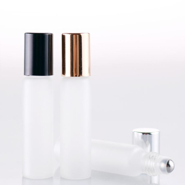 wholesale hot Refillable 10ml Roll On Frosted Glass Fragrance Perfume Bottles Steel Metal Roller Ball Essential Oil Bottle LX5598