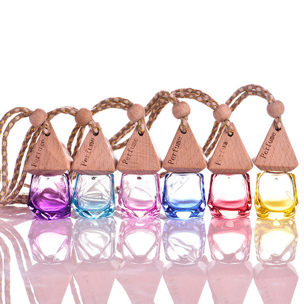 Perfume Bottle 6ml Rose Shape Car Air Freshener Decoration Essential Oil Perfume Empty Bottles Colorful Hang Rope Pandent Aromathe