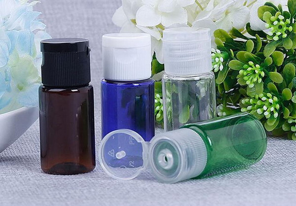 Factory Price 10ML Empty Plastic Liquid Lotion Makeup Bottles with Flip Cap Lid Air Flight Travel Size(Amber,Green,Blue,Transparent)