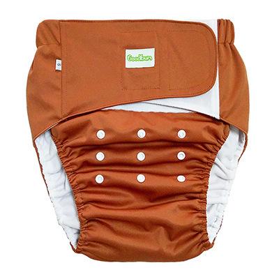 Brown|Adult Cloth Diapers Reusable The Elderly Washable Diapers Breathable Incontinence Pants Pure Color The Adjustable Diapers