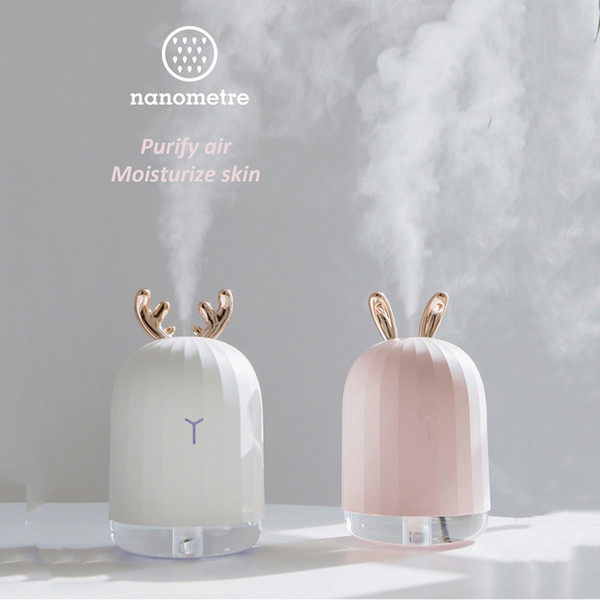 White Deer Pink Rabbit 220ML Ultrasonic Air Humidifier Aroma Essential Oil Diffuser for Home Car USB Fogger Mist Maker with LED Night Lamp