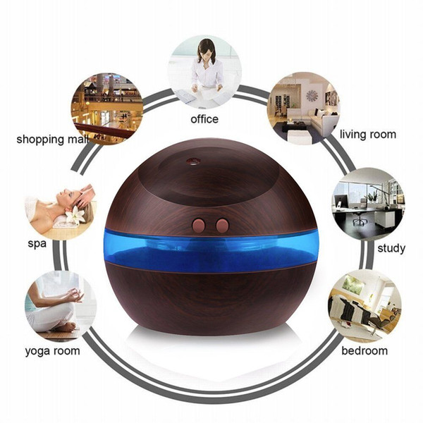 Wholesale 300ml USB Ultrasonic Humidifier Aroma Diffuser Essential Oil Diffuser Aromatherapy mist maker with Blue LED Light Free shipping