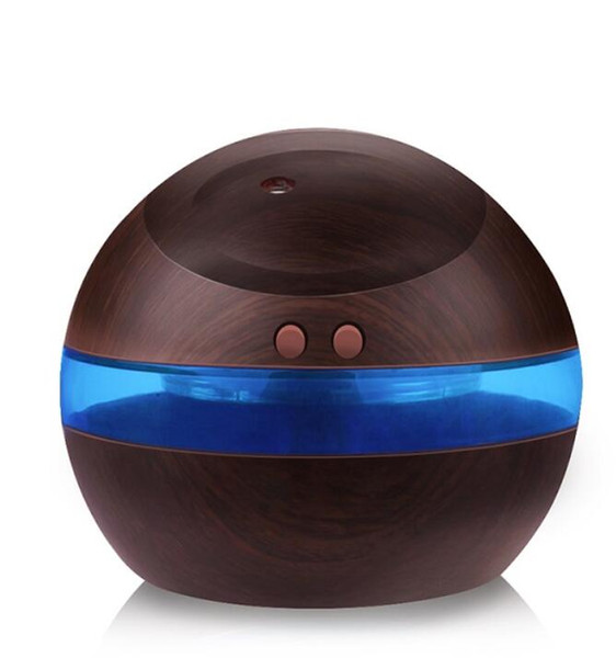 USB Ultrasonic Humidifier 300ml Aroma Diffuser Essential Oil Diffuser Aromatherapy mist maker with Blue LED Light (Dark wood)