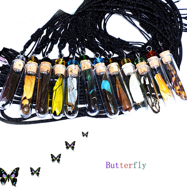 1.2ml Glass Essential Oil Diffuser Butterfly Specimens Necklace Refillable Liquid Perfume Empty Bottle Aromatherapy Car Pendant Accessory