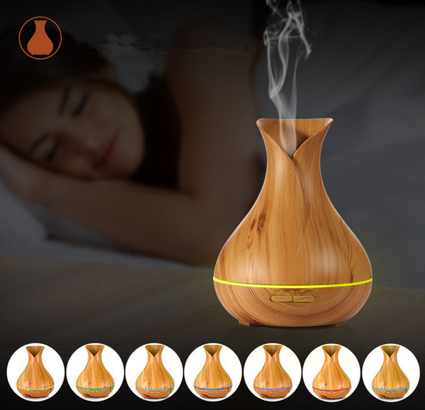 400ml Aroma Essential Oil Diffuser Ultrasonic Air Humidifier with Wood Grain 7 Color Changing LED Lights for Office Home