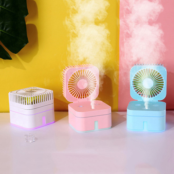 Cube Fan Humidifier With Atmosphere Lamp Office Portable Air Purification Humidifier Fan Portable Mini Fans 2702051