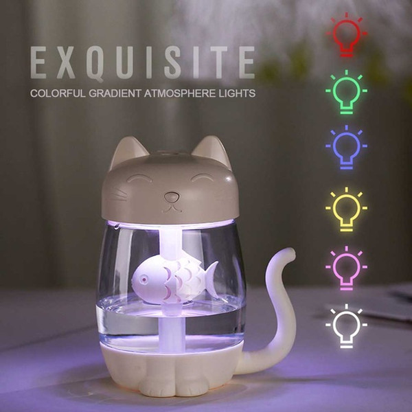 USB Cat Air Humidifier Ultrasonic 3 in 1 Cool-Mist Adorable Mini Humidifier 350ML With LED Light Mini USB Fan For Home Office