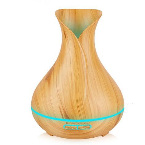 400ml Ultrasonic Air Humidifier Aroma Essential Oil Diffuser with Wood Grain 7 Color Changing LED Lights for Bedroom Living Room