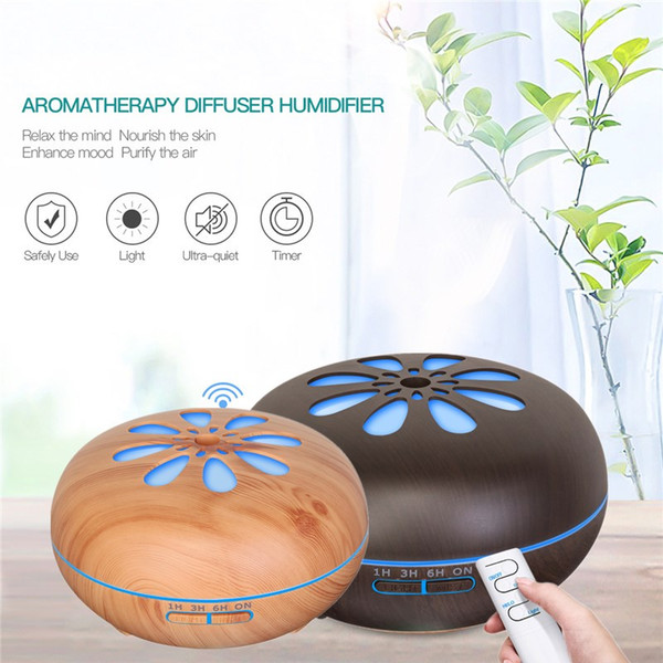 New Wood Grain Ultrasonic 550ml Air Humidifier Remote Control Essential Oil Diffuser 7 LED Light Color Change Aroma Mist Maker